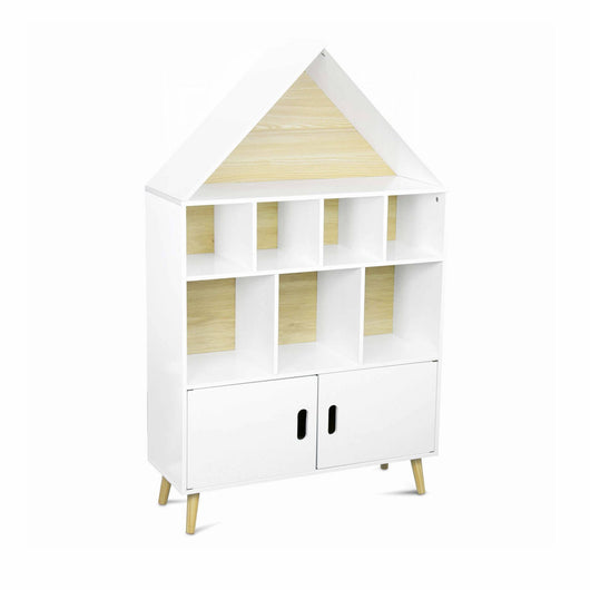 Scaffale per bambini in legno a forma di casa, bianco