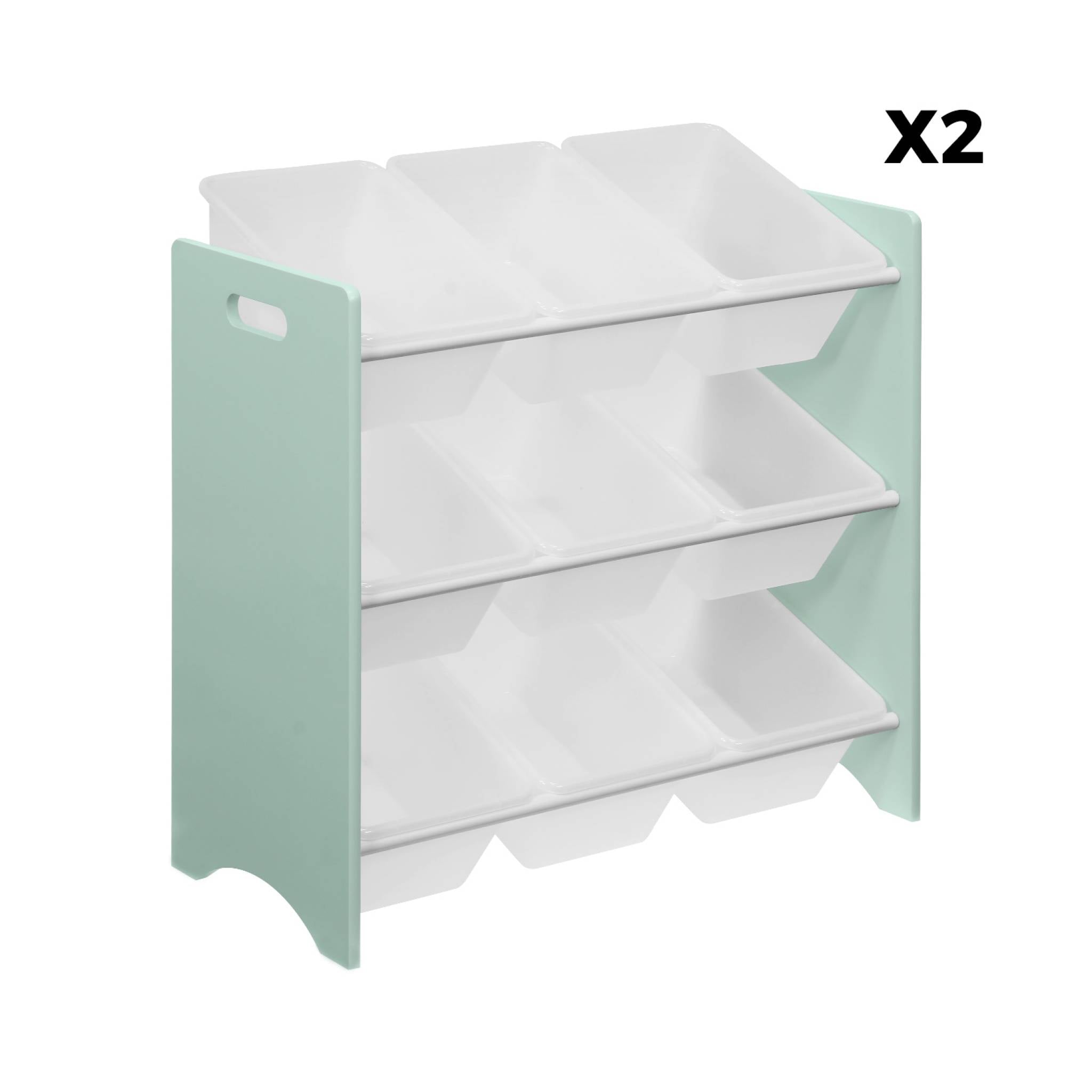Set di 2 armadi per bambini per giocattoli, verde celadon