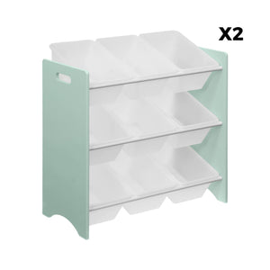 Set di 2 armadi per bambini per giocattoli, verde celadon
