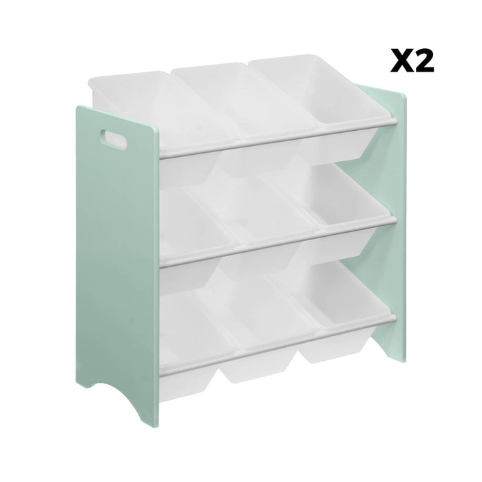 Set di 2 armadi per bambini per giocattoli, verde celadon