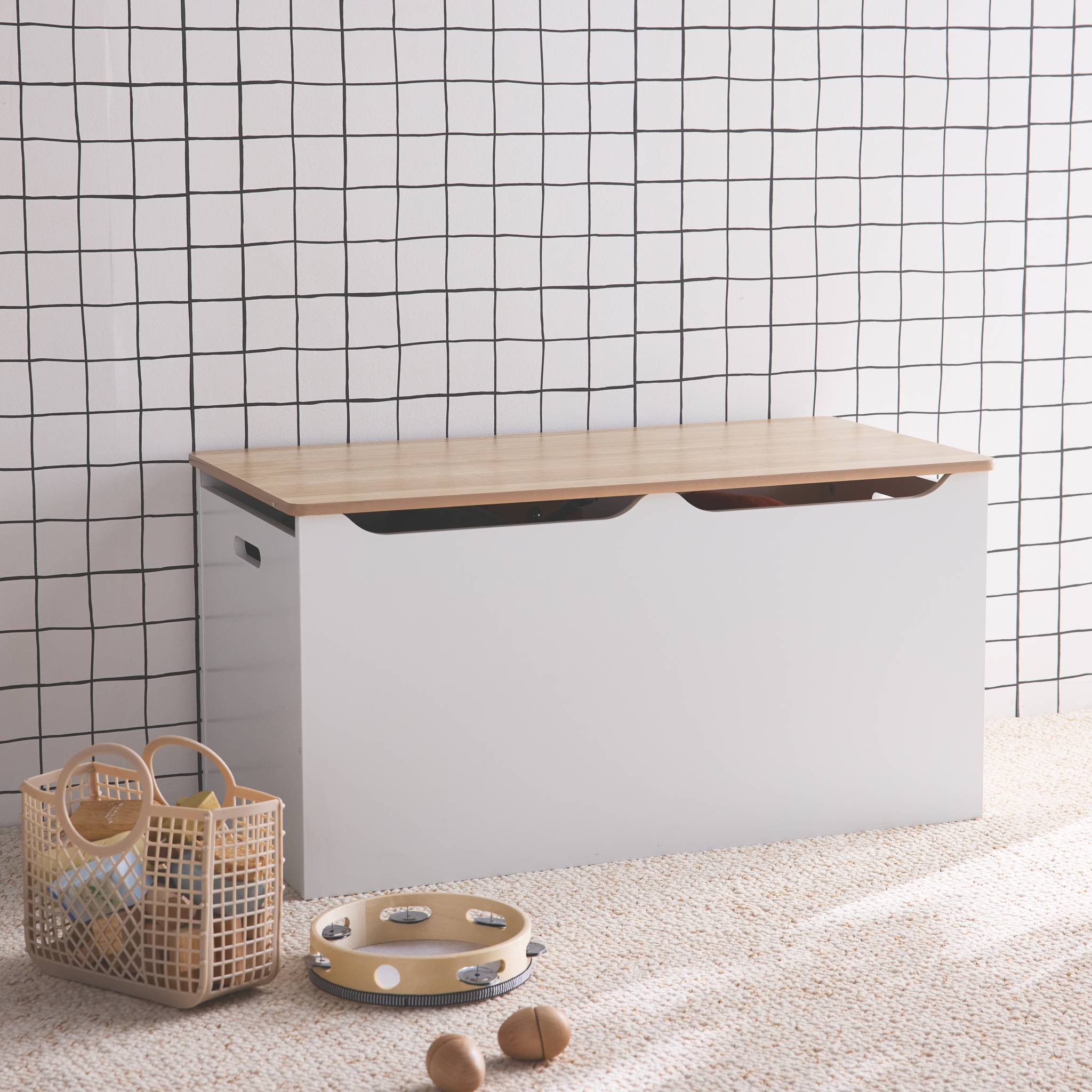 Cassettone per giochi effetto legno bianco, bianco