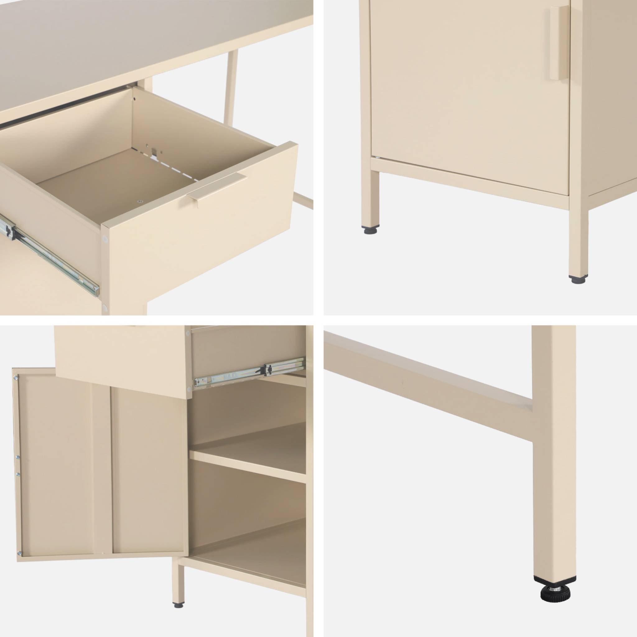 Scrivania per bambini in acciaio laminato, 1 cassetto, beige