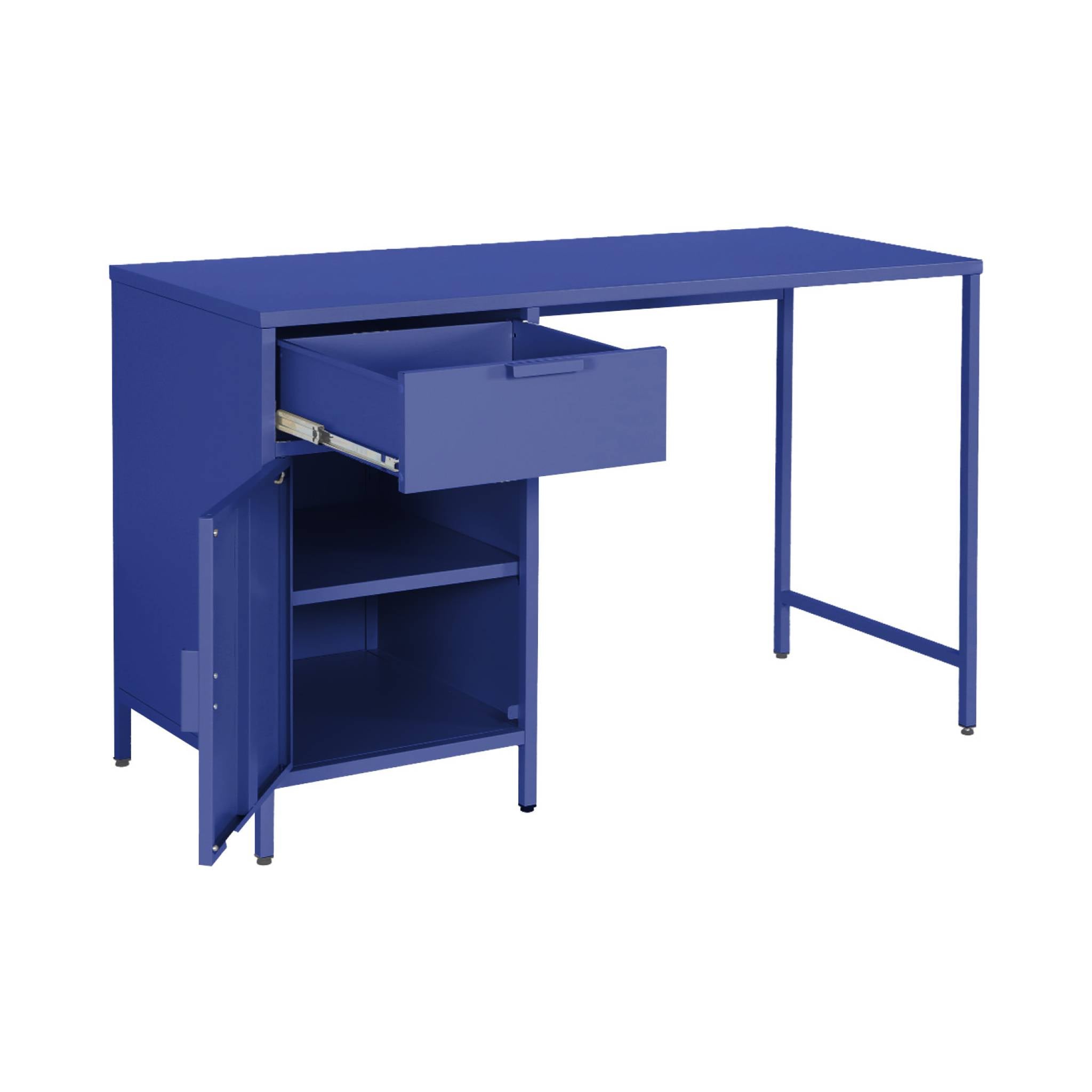 Scrivania per bambini in acciaio laminato, 1 cassetto, blu