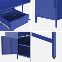 Scrivania per bambini in acciaio laminato, 1 cassetto, blu