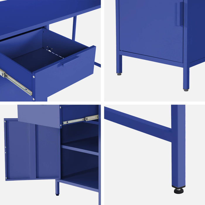 Scrivania per bambini in acciaio laminato, 1 cassetto, blu