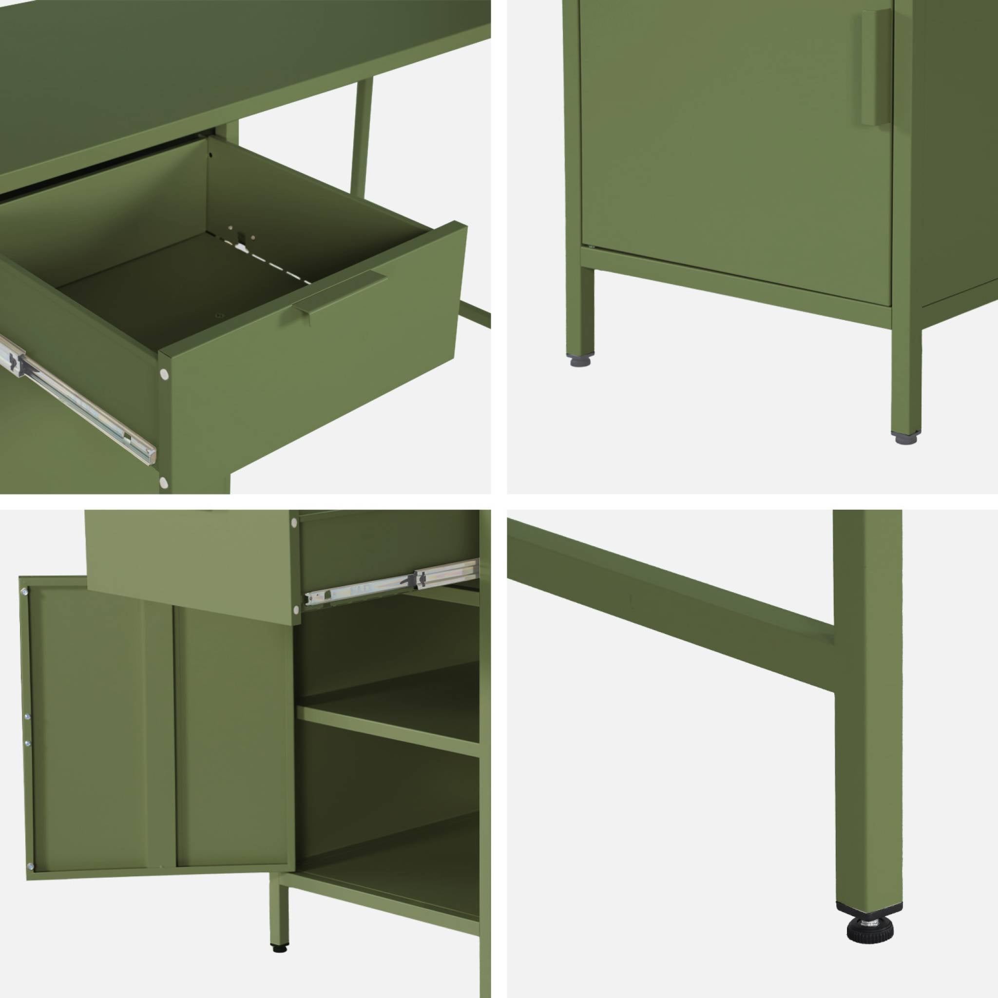Scrivania per bambini in acciaio laminato, 1 cassetto, verde kaki