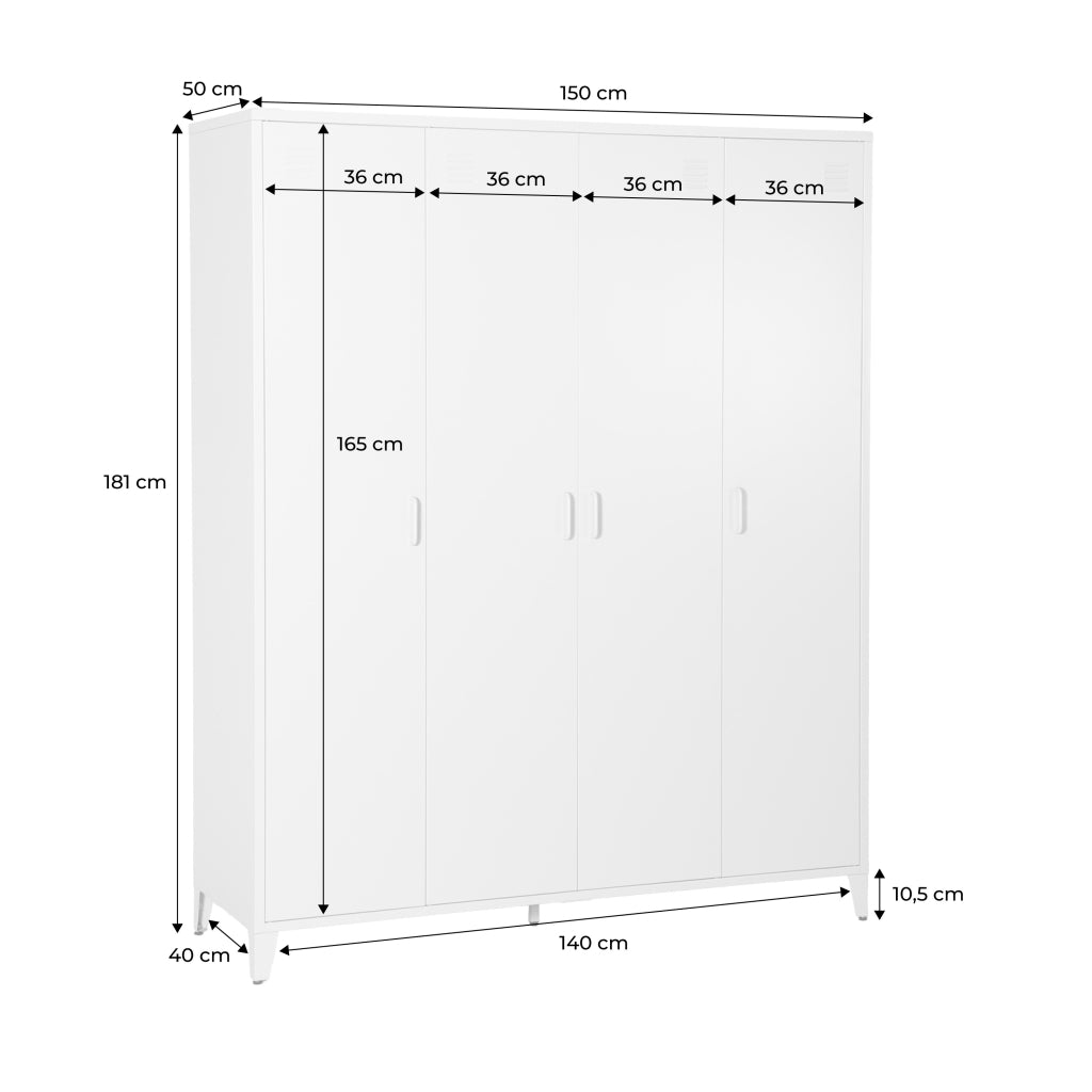 Armadio camera guardaroba industriale in metallo 4 ante, 10 ripiani, 1