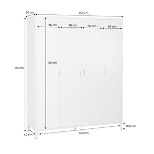 Armadio camera guardaroba industriale in metallo 4 ante, 10 ripiani, 1
