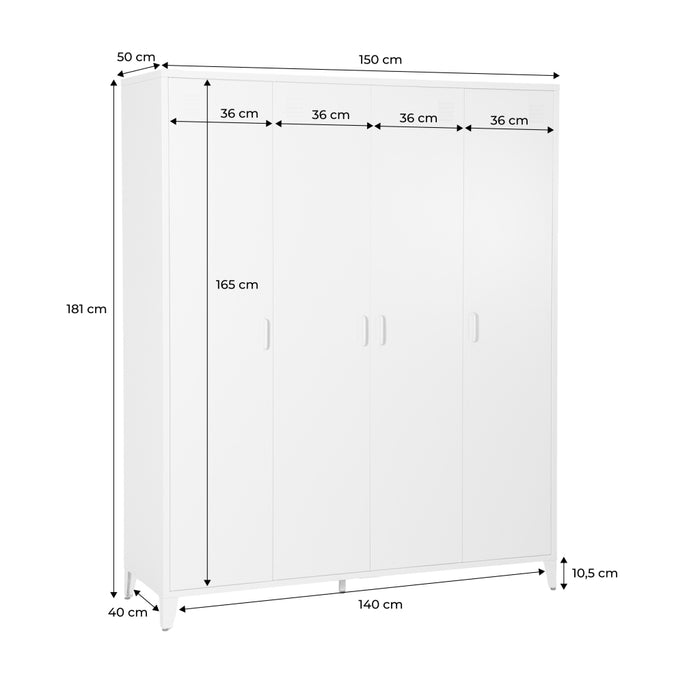 Armadio camera guardaroba industriale in metallo 4 ante, 10 ripiani, 1