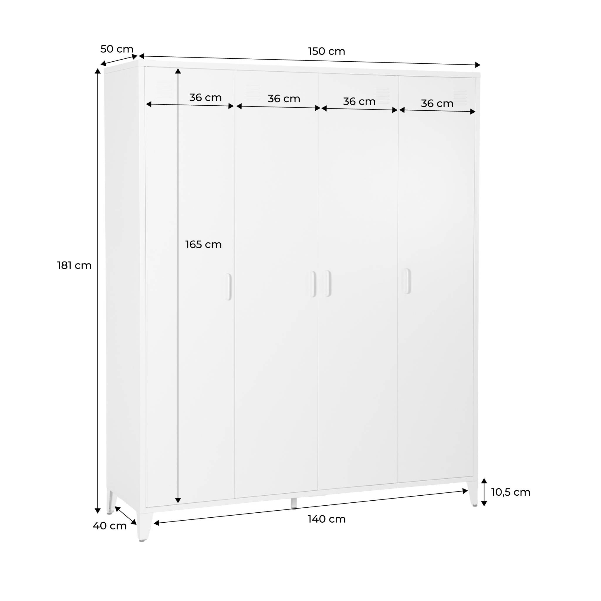 Armadio camera guardaroba industriale in metallo 4 ante, 10 ripiani, 1
