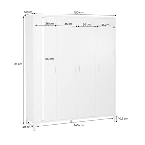 Armadio camera guardaroba industriale in metallo 4 ante, 10 ripiani, 1