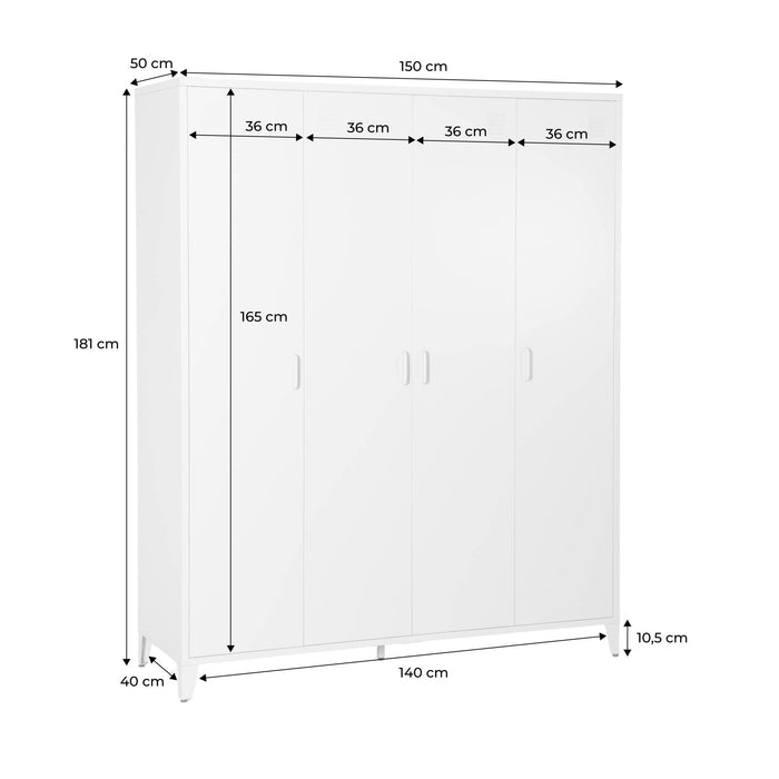 Armadio camera guardaroba industriale in metallo 4 ante, 10 ripiani, 1
