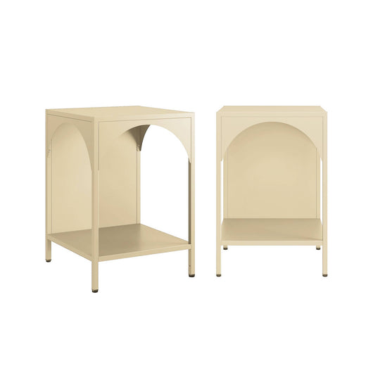 Set 2 comodini, tavolini industriali, beige