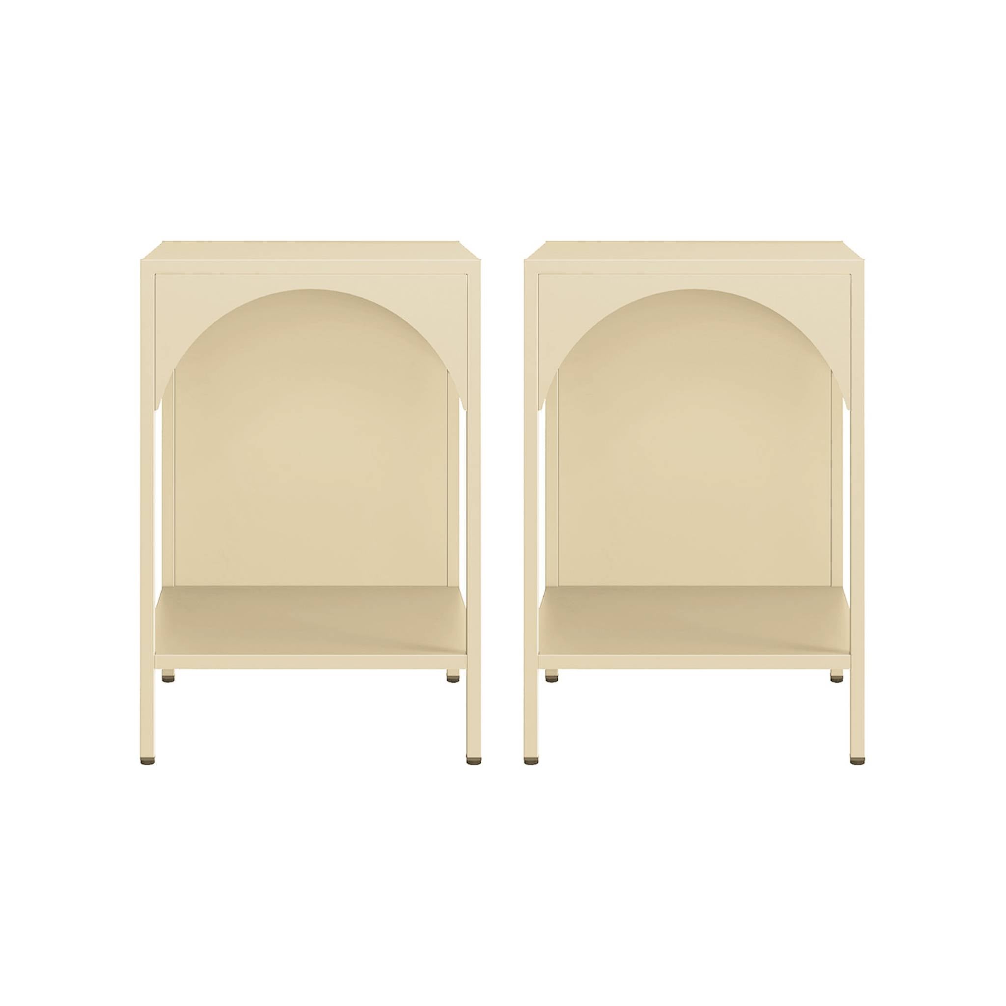Set 2 comodini, tavolini industriali, beige