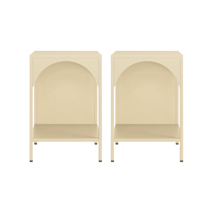 Set 2 comodini, tavolini industriali, beige