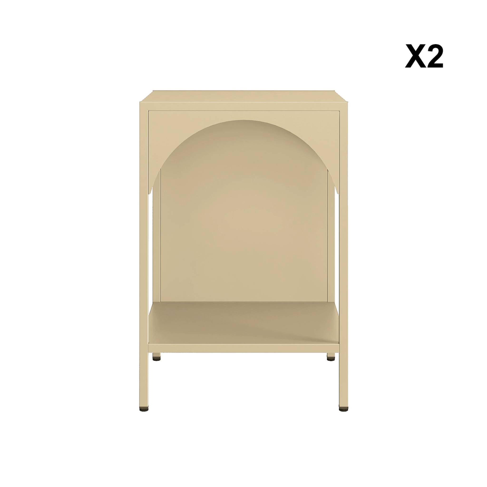 Set 2 comodini, tavolini industriali, beige