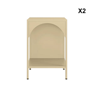 Set 2 comodini, tavolini industriali, beige
