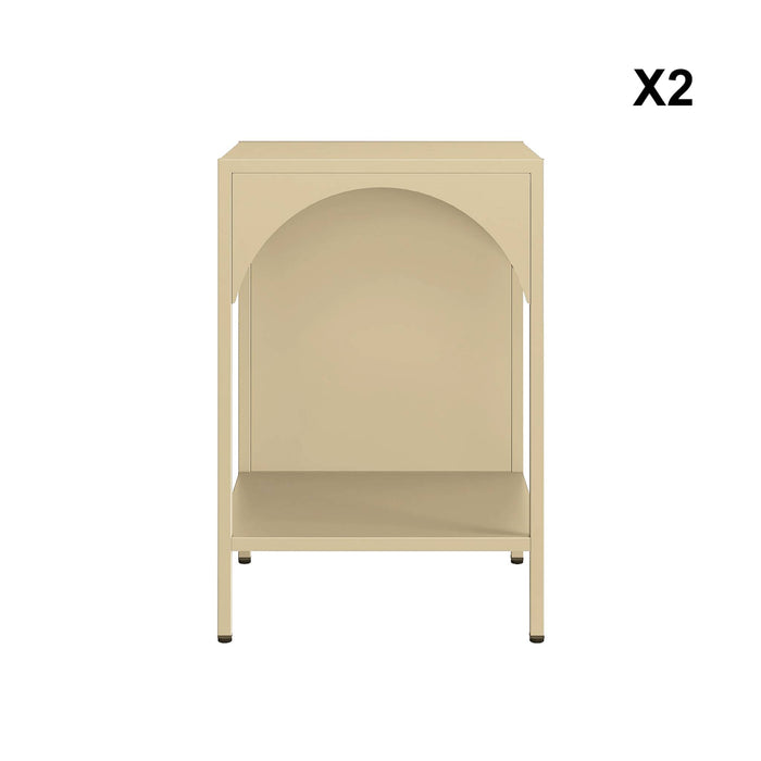 Set 2 comodini, tavolini industriali, beige