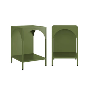 Set 2 comodini, tavolini industriali, verde kaki