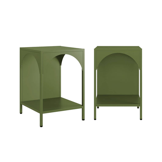 Set 2 comodini, tavolini industriali, verde kaki