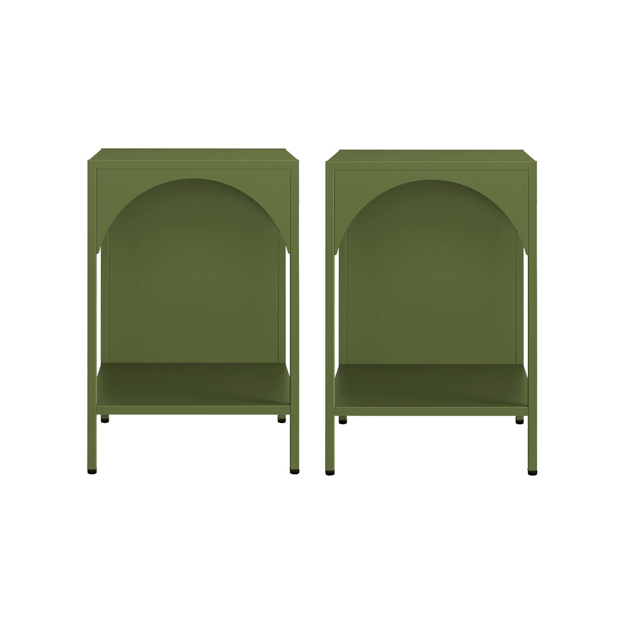 Set 2 comodini, tavolini industriali, verde kaki