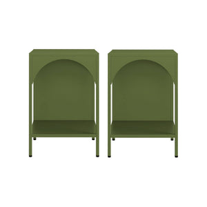 Set 2 comodini, tavolini industriali, verde kaki