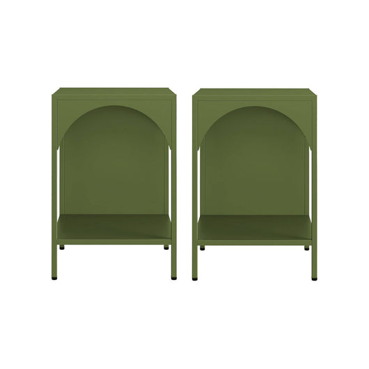 Set 2 comodini, tavolini industriali, verde kaki