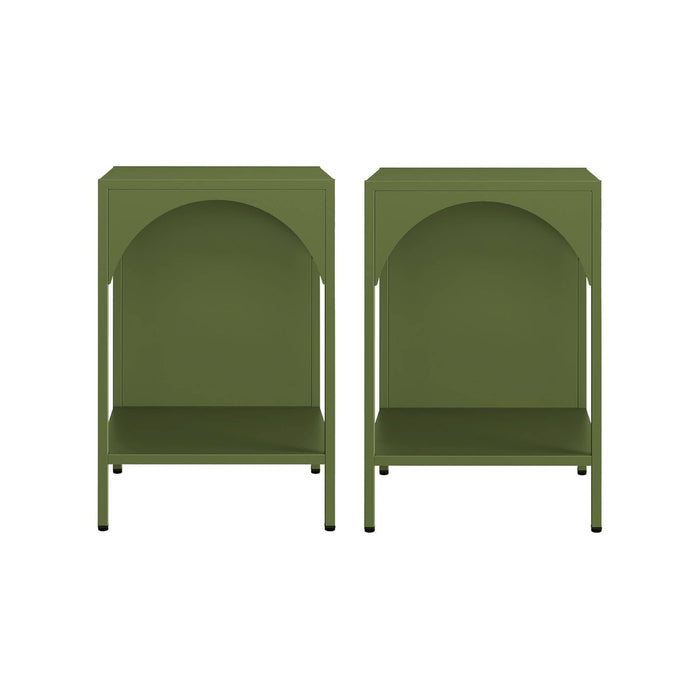 Set 2 comodini, tavolini industriali, verde kaki