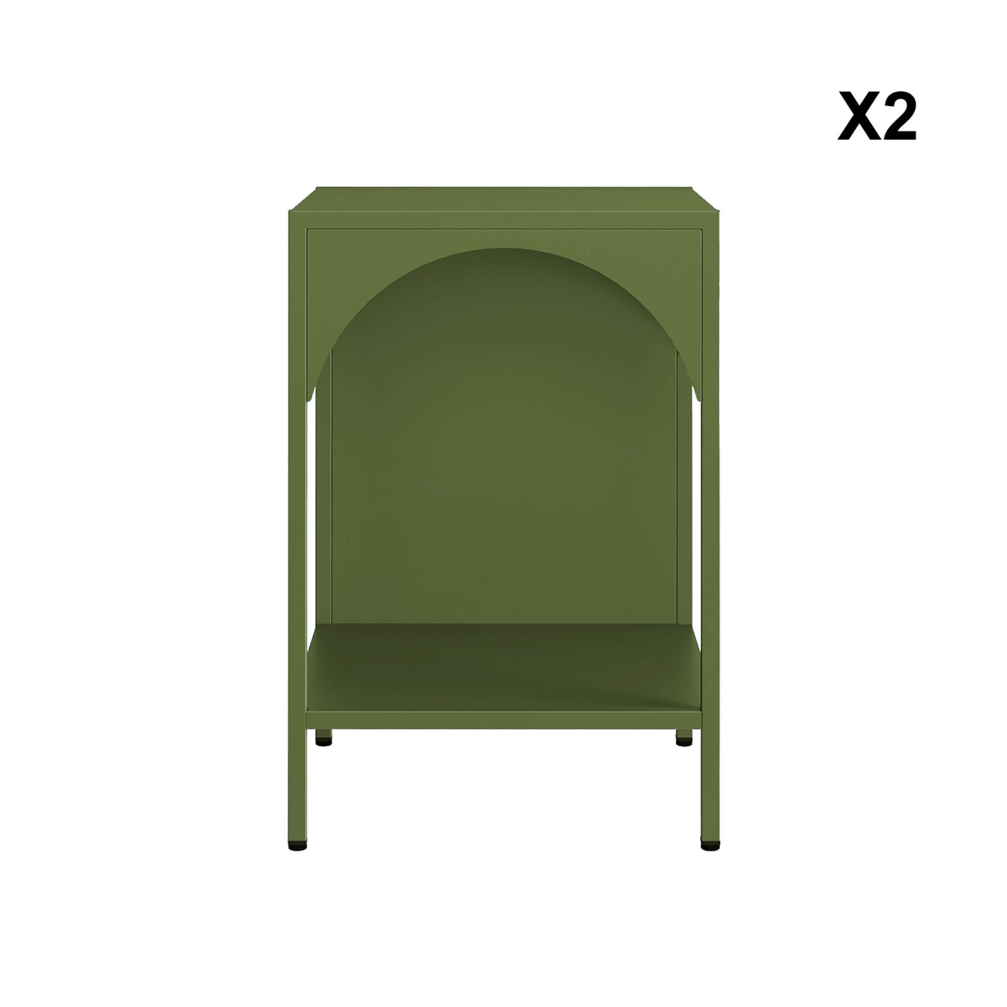 Set 2 comodini, tavolini industriali, verde kaki