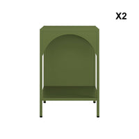 Set 2 comodini, tavolini industriali, verde kaki