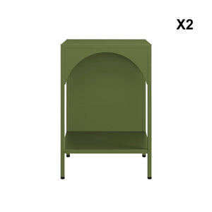 Set 2 comodini, tavolini industriali, verde kaki