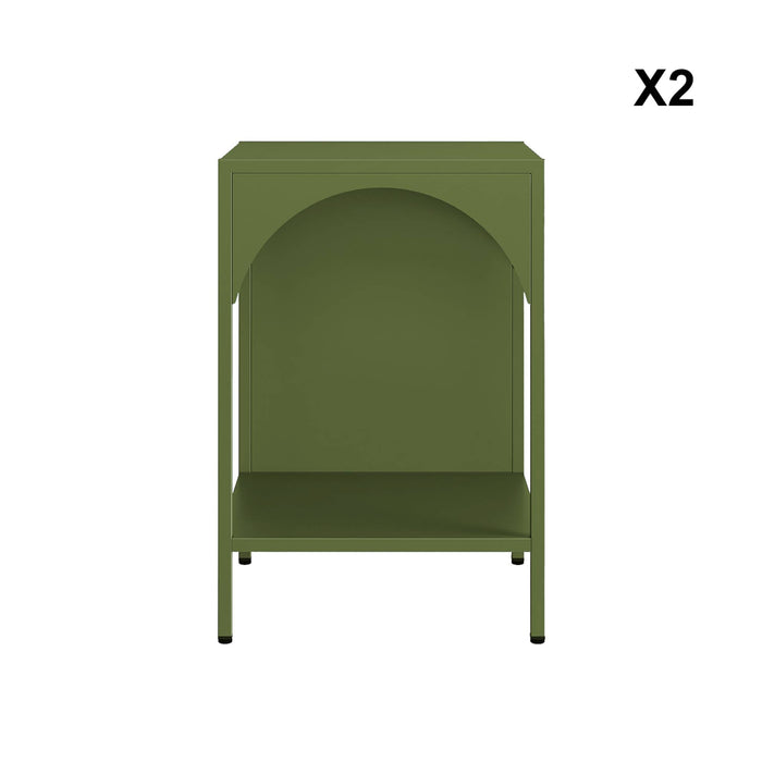 Set 2 comodini, tavolini industriali, verde kaki