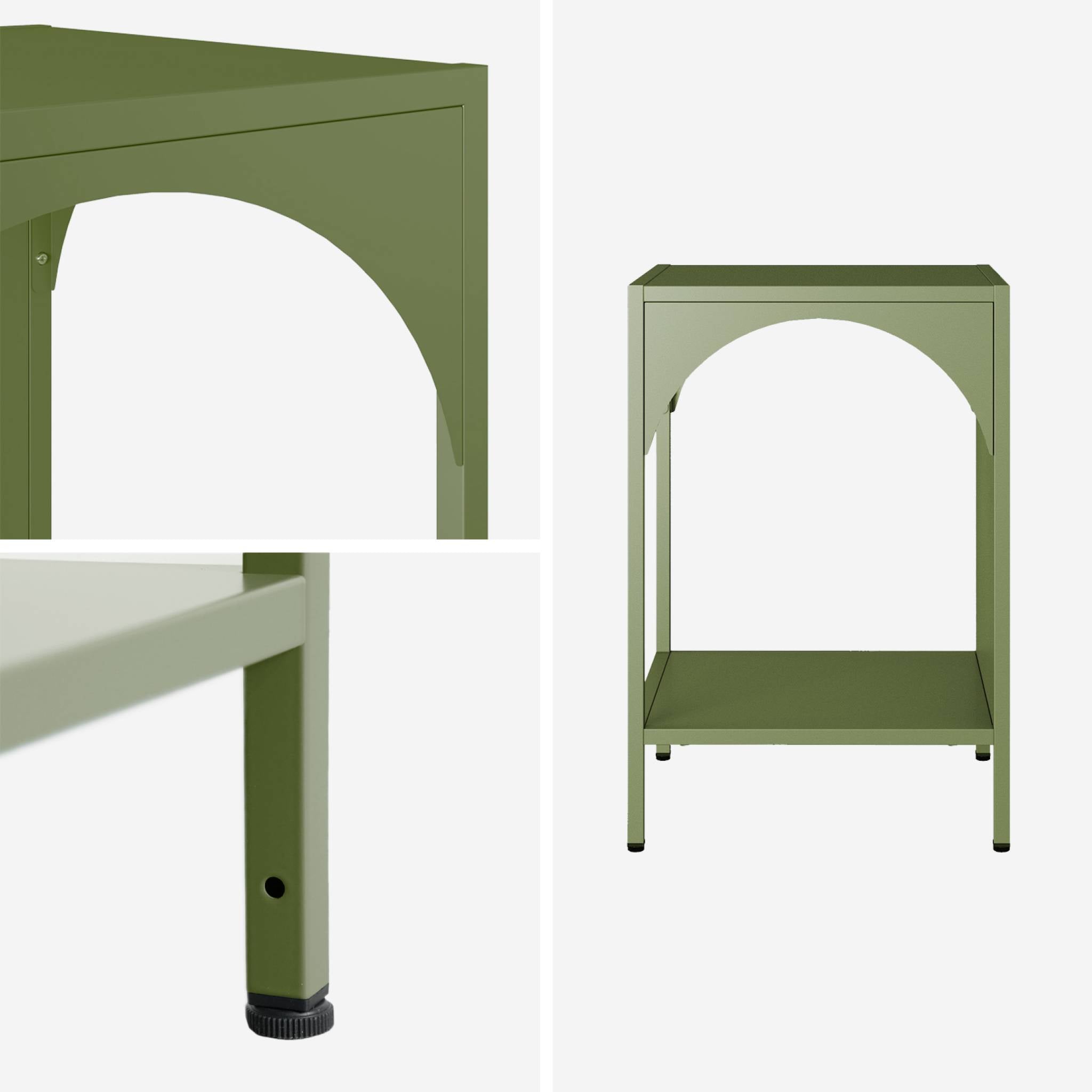 Set 2 comodini, tavolini industriali, verde kaki