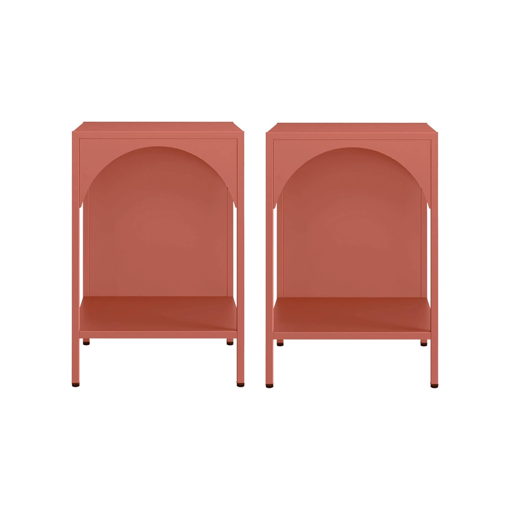 Set 2 comodini, tavolini industriali, terracotta