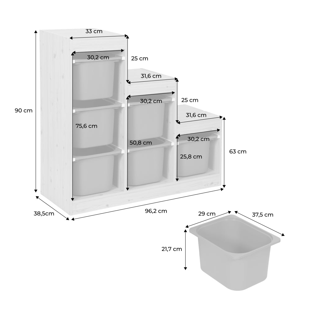 Mobile contenitore per bambini a scala con 6 contenitori, beige