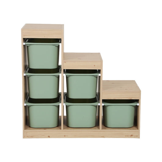 Mobile contenitore per bambini a scala con 6 contenitori, verde grigio