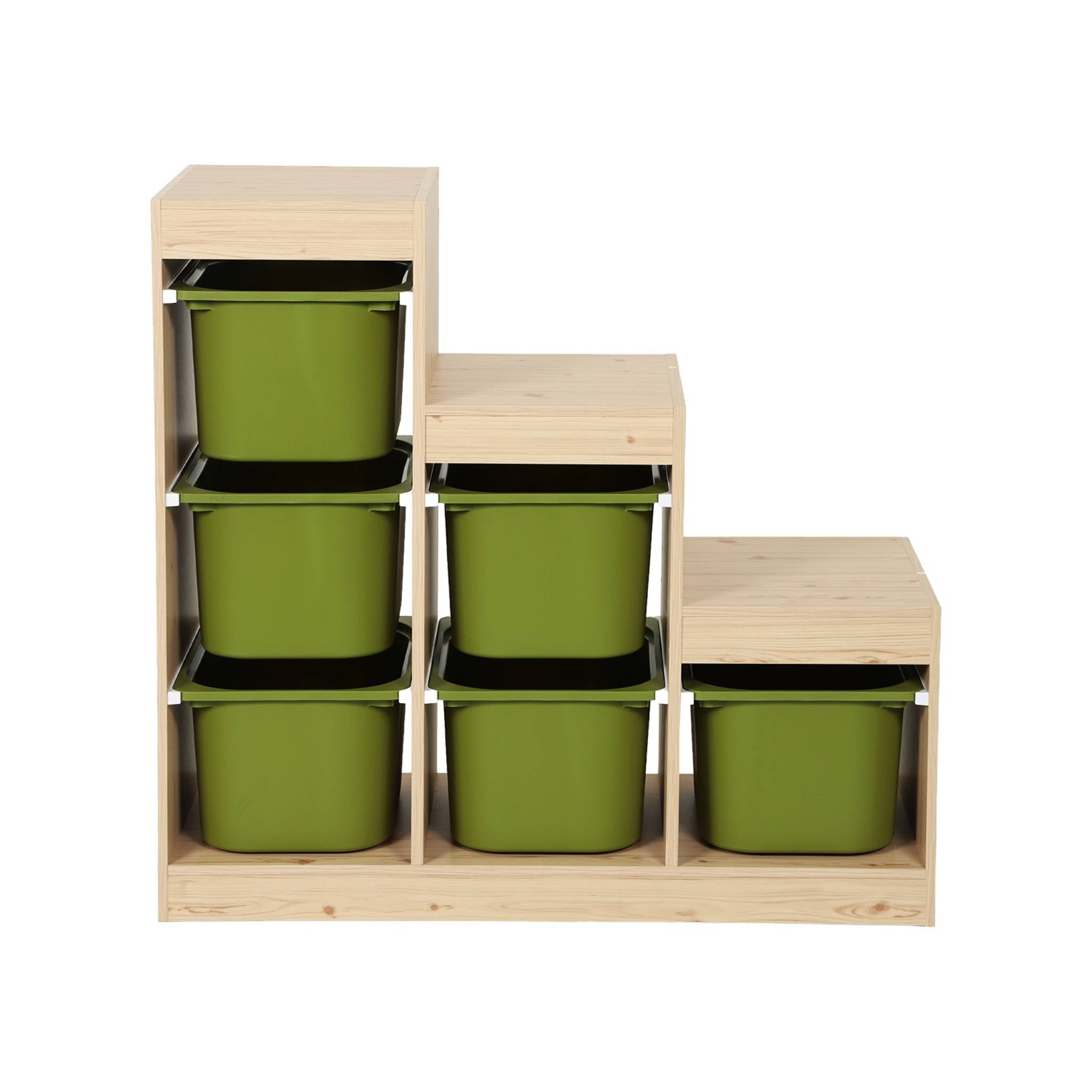 Mobile contenitore per bambini a scala con 6 contenitori, verde kaki