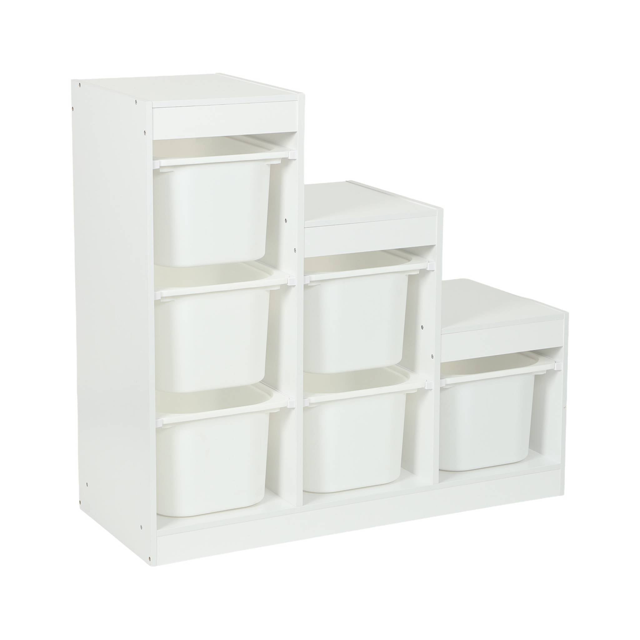 Mobile contenitore per bambini a scala con 6 contenitori, bianco