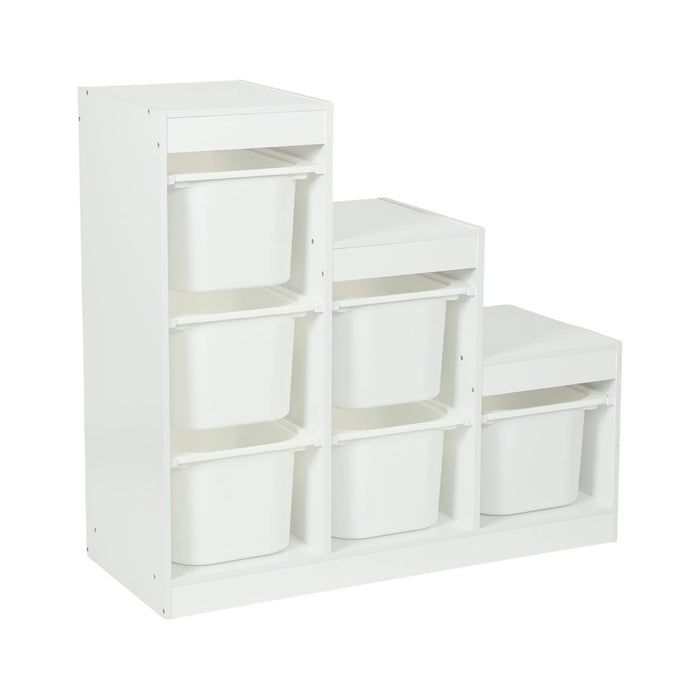Mobile contenitore per bambini a scala con 6 contenitori, bianco