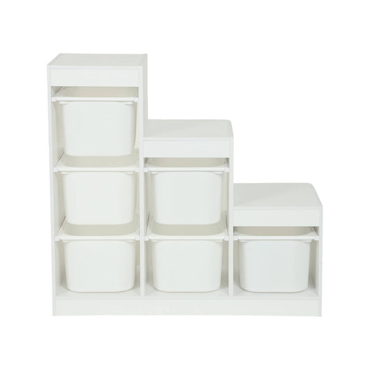 Mobile contenitore per bambini a scala con 6 contenitori, bianco