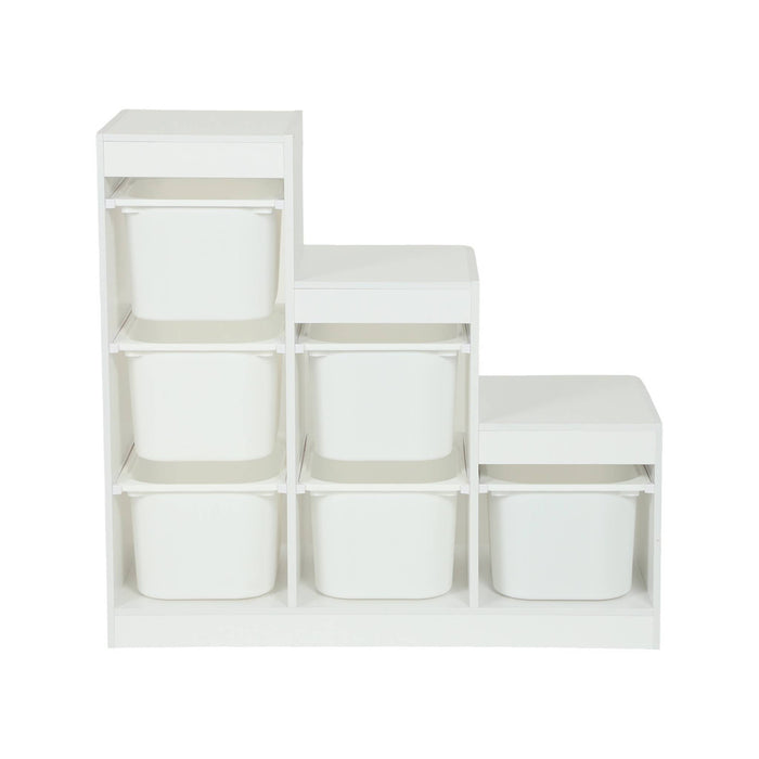 Mobile contenitore per bambini a scala con 6 contenitori, bianco