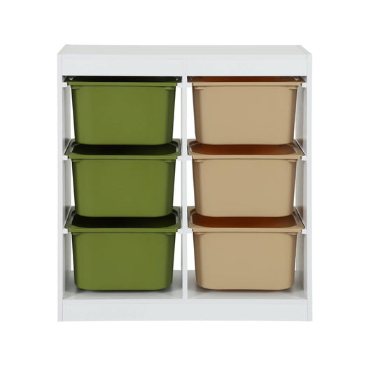 Mobile per bambini con 6 scatole colorate, verde oliva