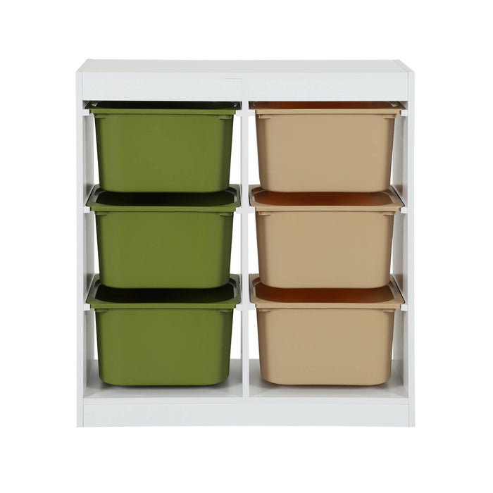 Mobile per bambini con 6 scatole colorate, verde oliva