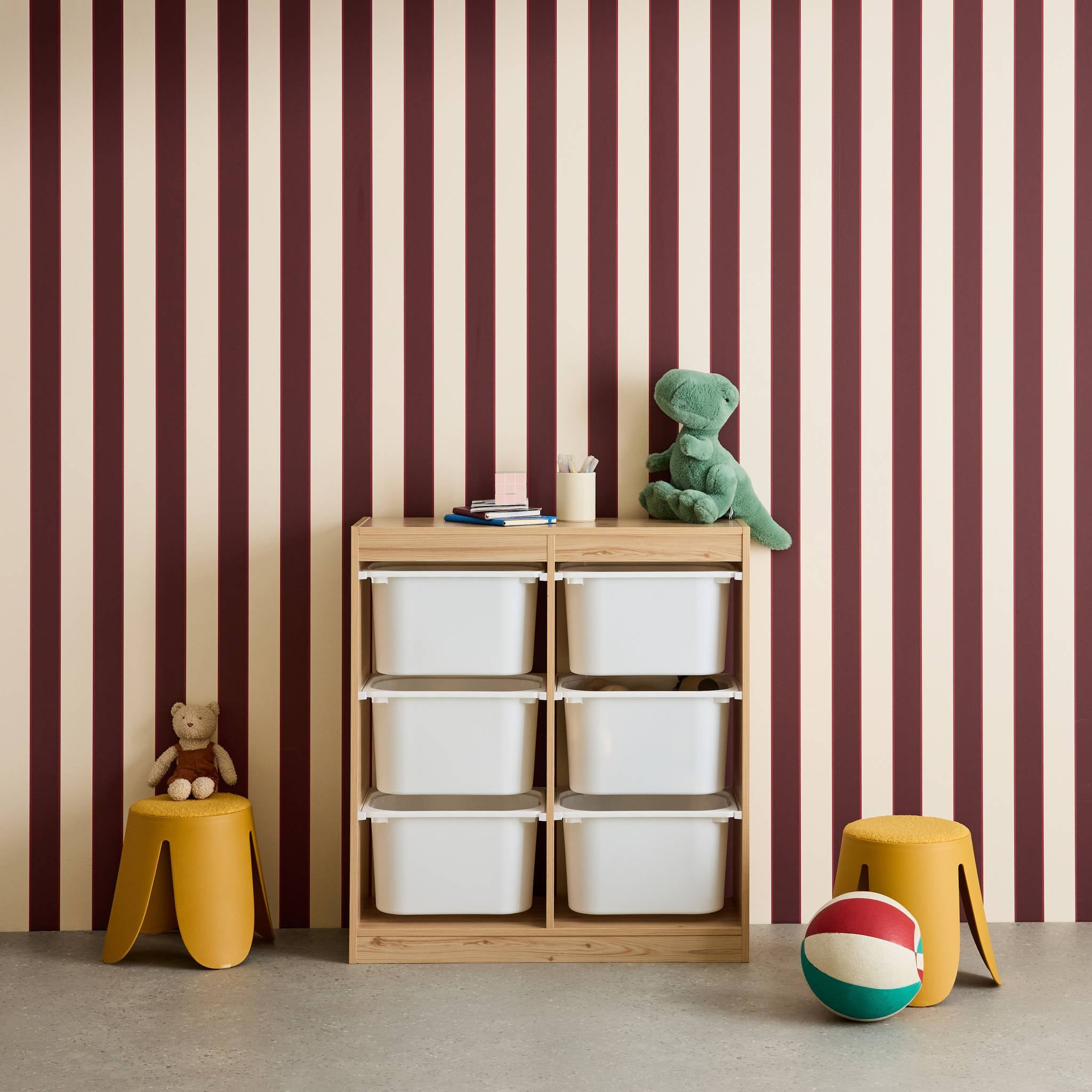 Contenitore per bambini con 6 contenitori, marrone naturale