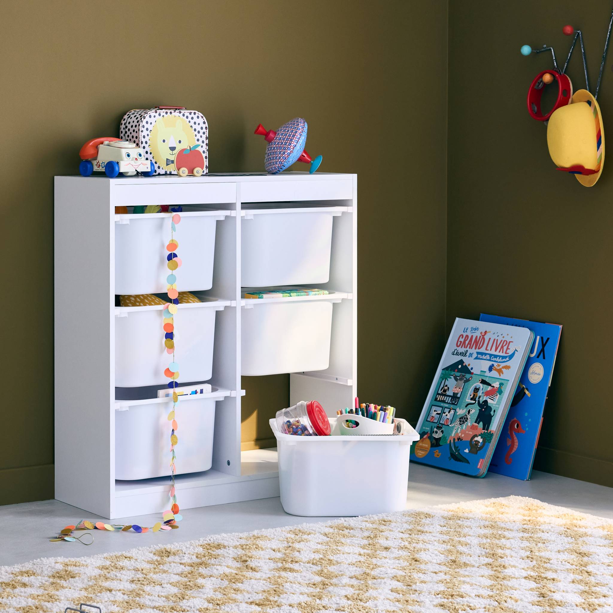 Contenitore per bambini con 6 contenitori, bianco