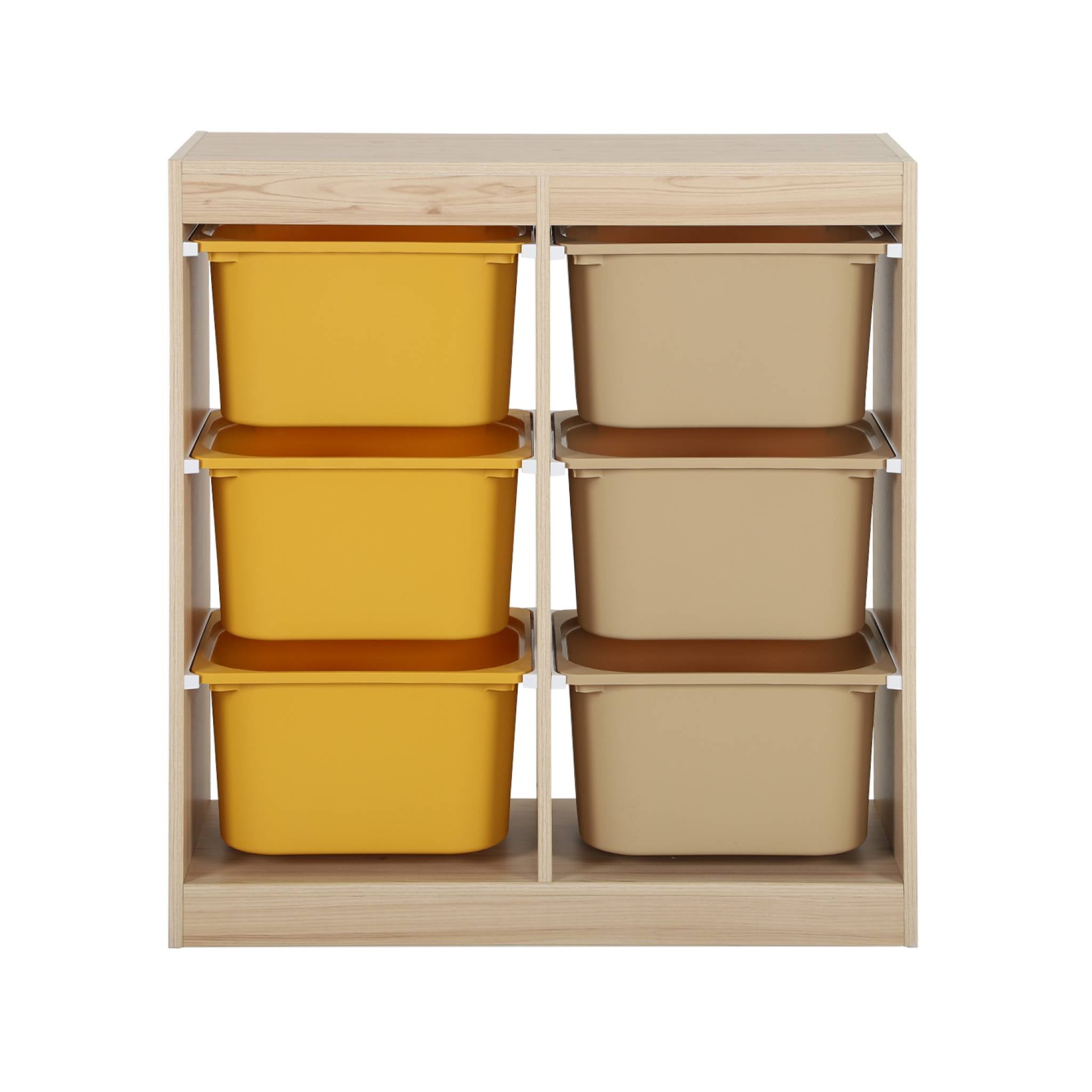Mobile contenitore per bambini con 6 scatole colorate, mostarda