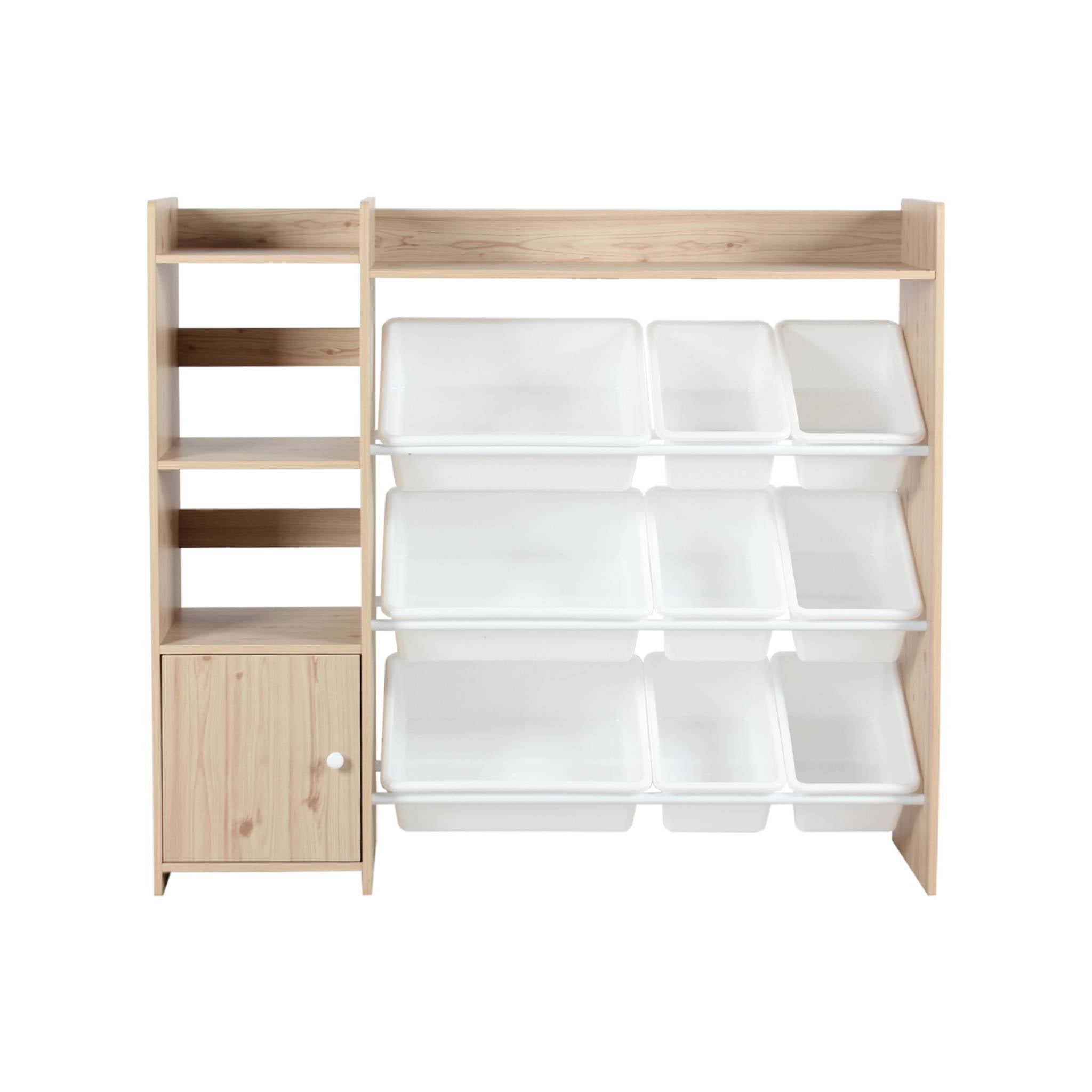 Contenitore per bambini con 9 contenitori, 4 ripiani, 1 anta, marrone