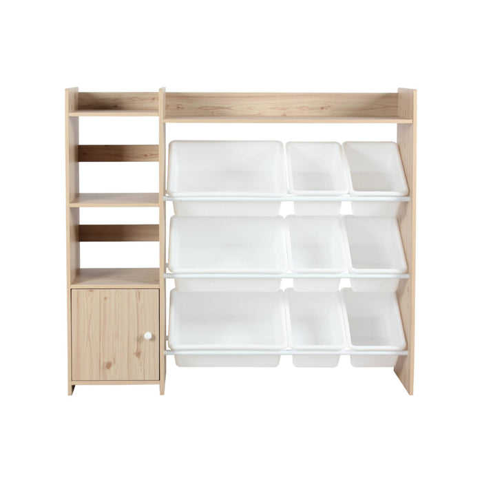 Contenitore per bambini con 9 contenitori, 4 ripiani, 1 anta, marrone