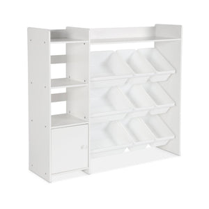 Contenitore per bambini con 9 contenitori, 4 ripiani, 1 anta, bianco