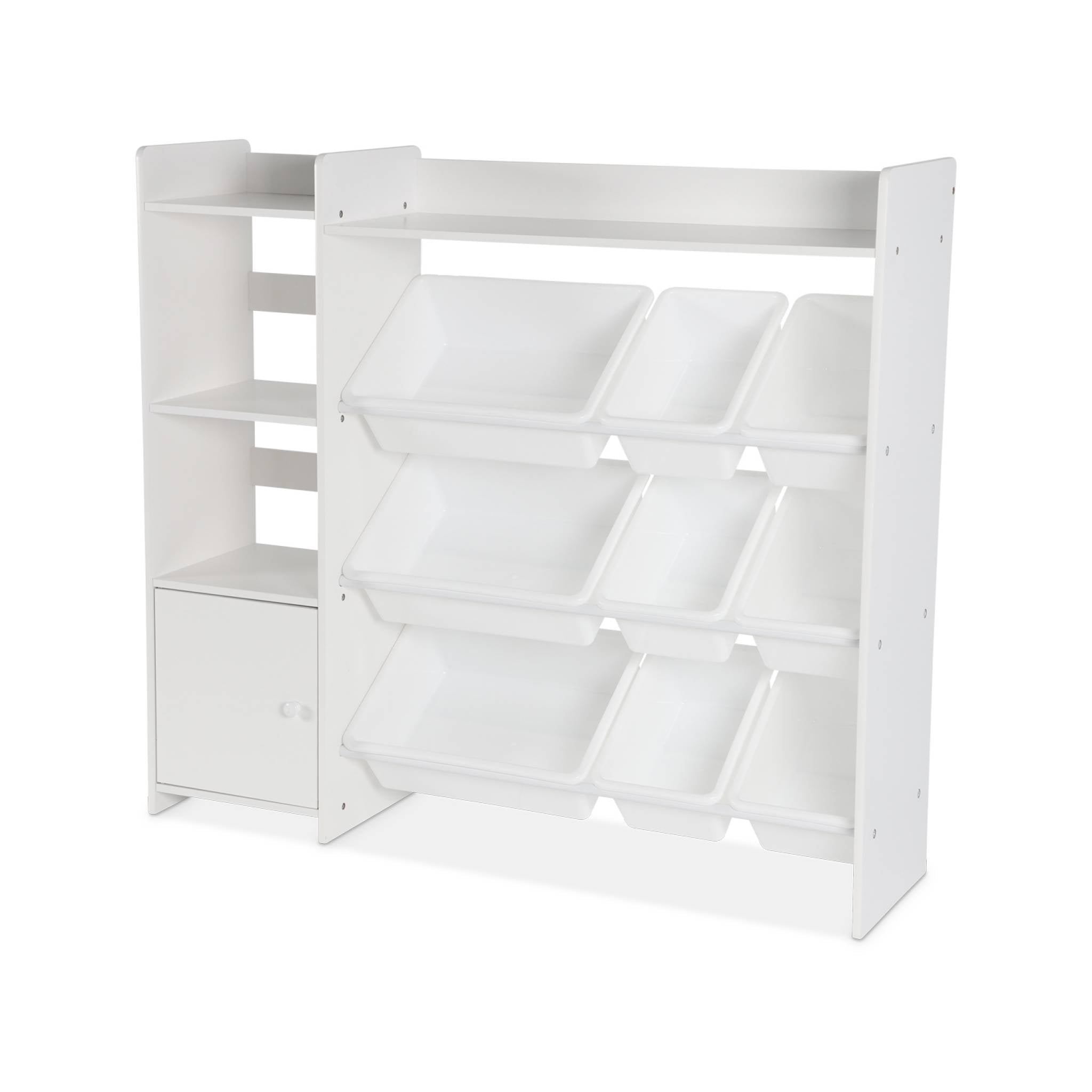 Contenitore per bambini con 9 contenitori, 4 ripiani, 1 anta, bianco